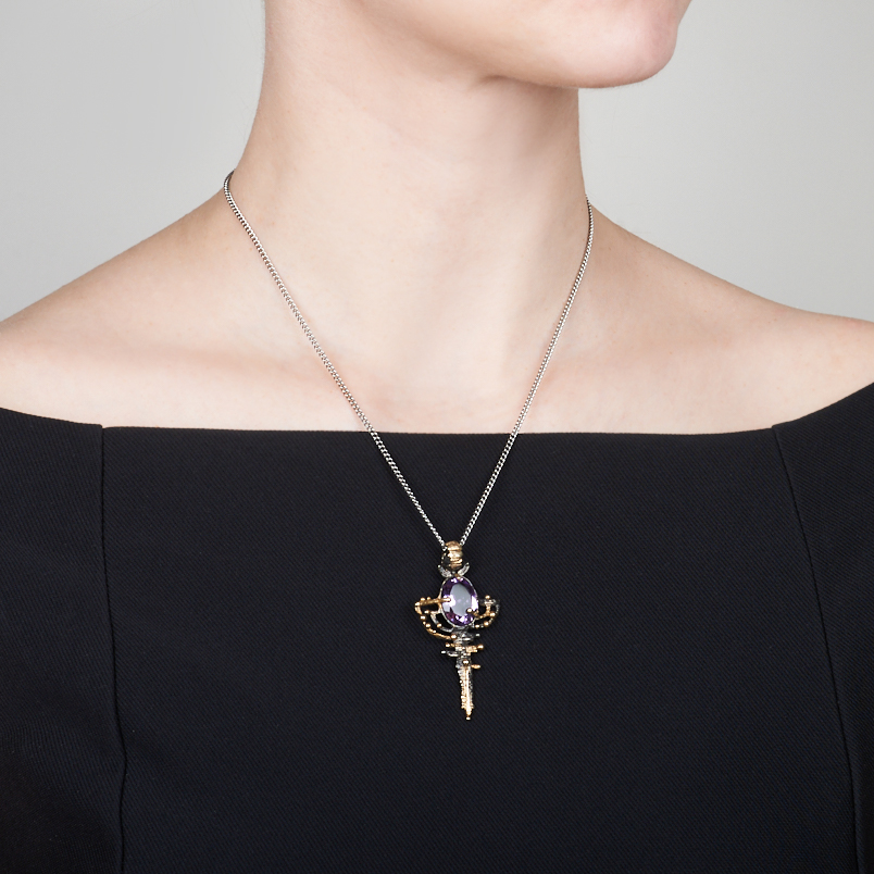 Кулон аметист Бразилия (серебро 925 пр. позолота, родир. черн.) огранка