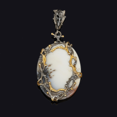 Кулон агат пейзажный Казахстан овал (серебро 925 пр. родир. черн. позолота)