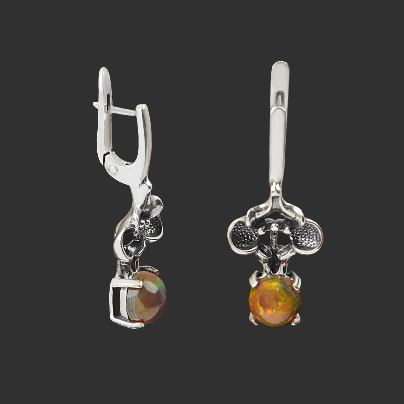 Серьги опал желтый благородный Эфиопия (серебро 925 пр.)