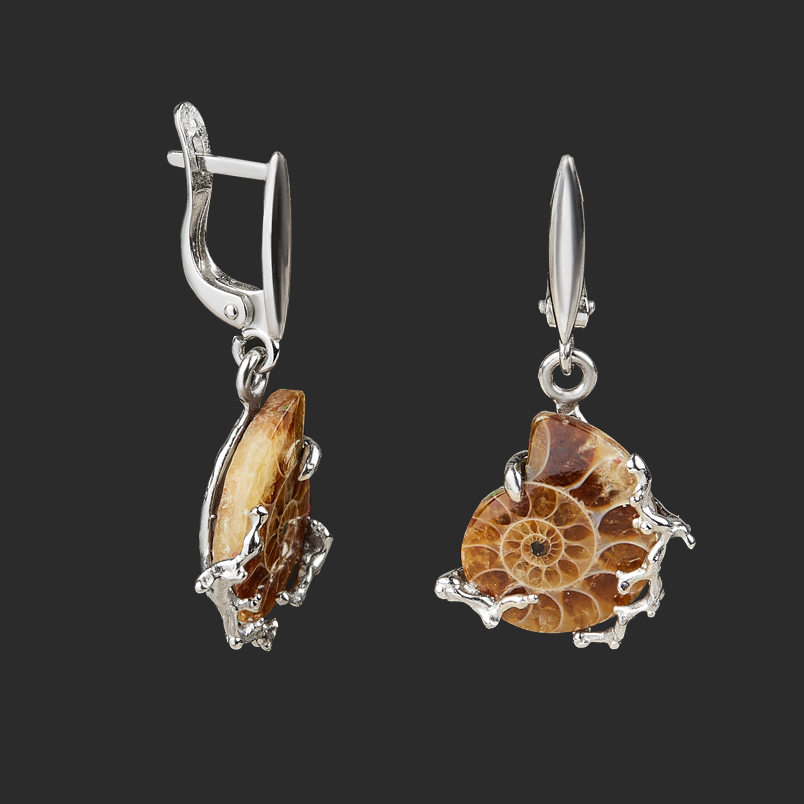 Серьги окаменелость Мадагаскар (нейзильбер)