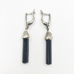 Серьги турмалин черный (шерл) Россия (нейзильбер)