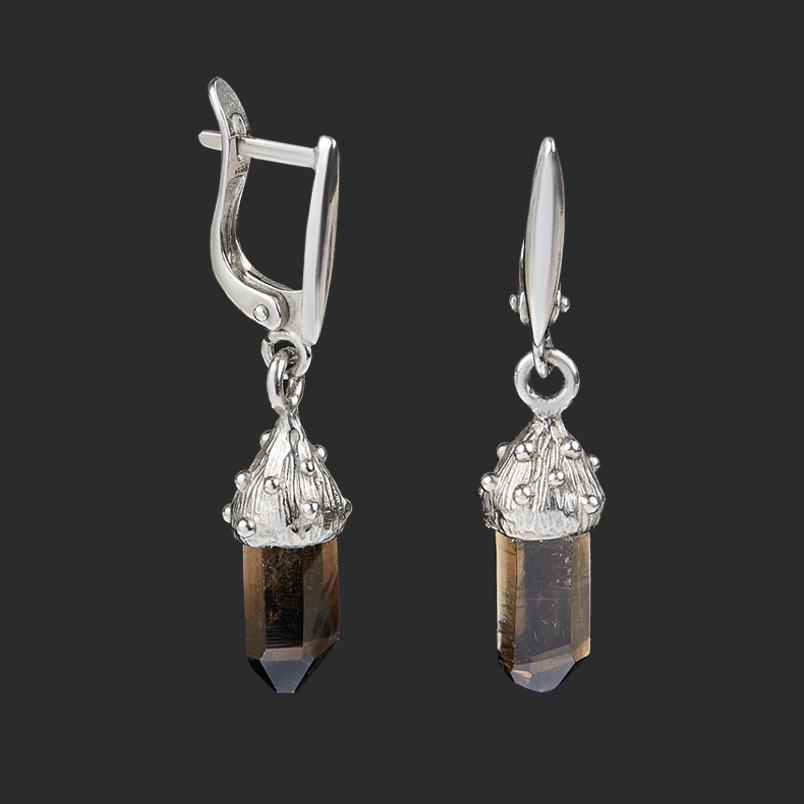 Серьги раухтопаз Россия (нейзильбер)