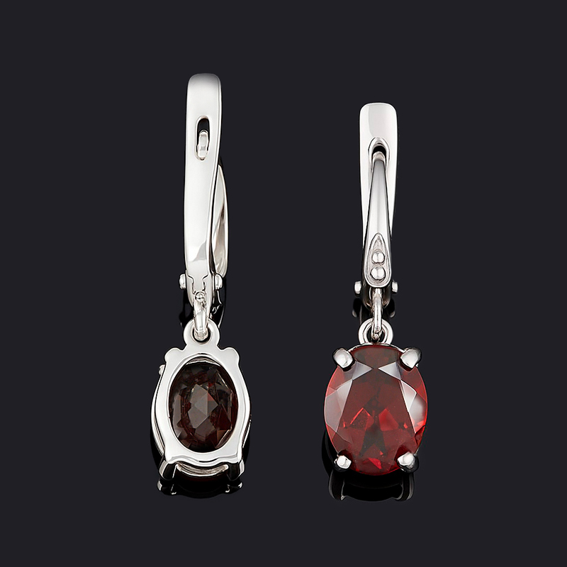Серьги гранат альмандин Индия (серебро 925 пр.) огранка