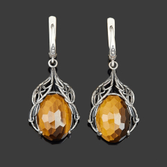Серьги тигровый глаз ЮАР (серебро 925 пр.) огранка