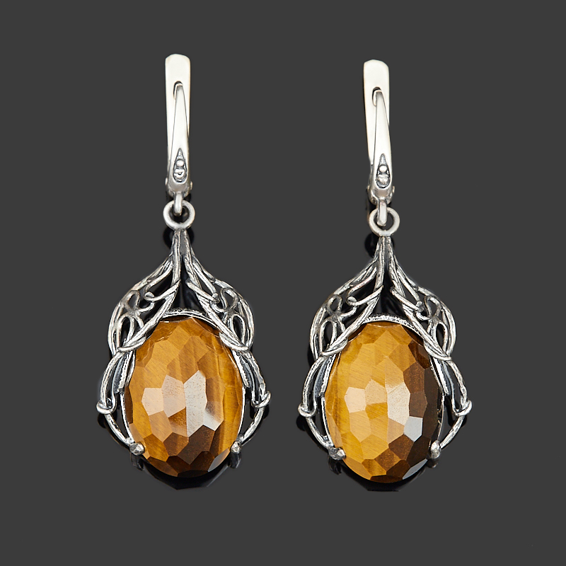 Серьги тигровый глаз ЮАР (серебро 925 пр.) огранка