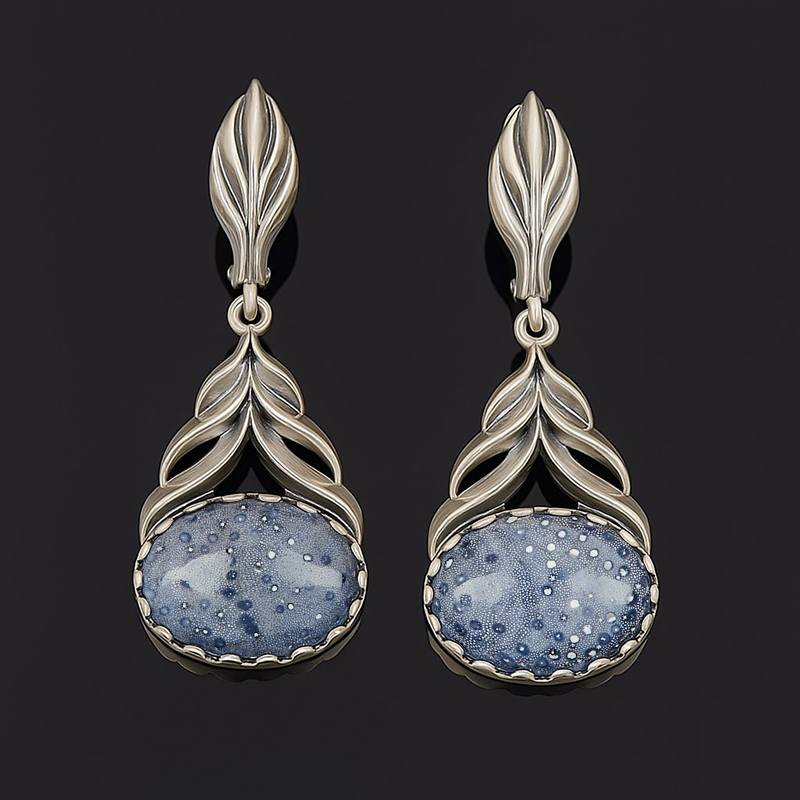 Серьги коралл Индонезия (серебро 925 пр. оксидир.)