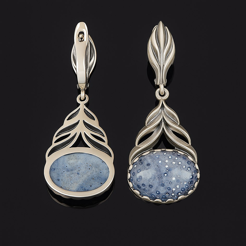 Серьги коралл Индонезия (серебро 925 пр. оксидир.)