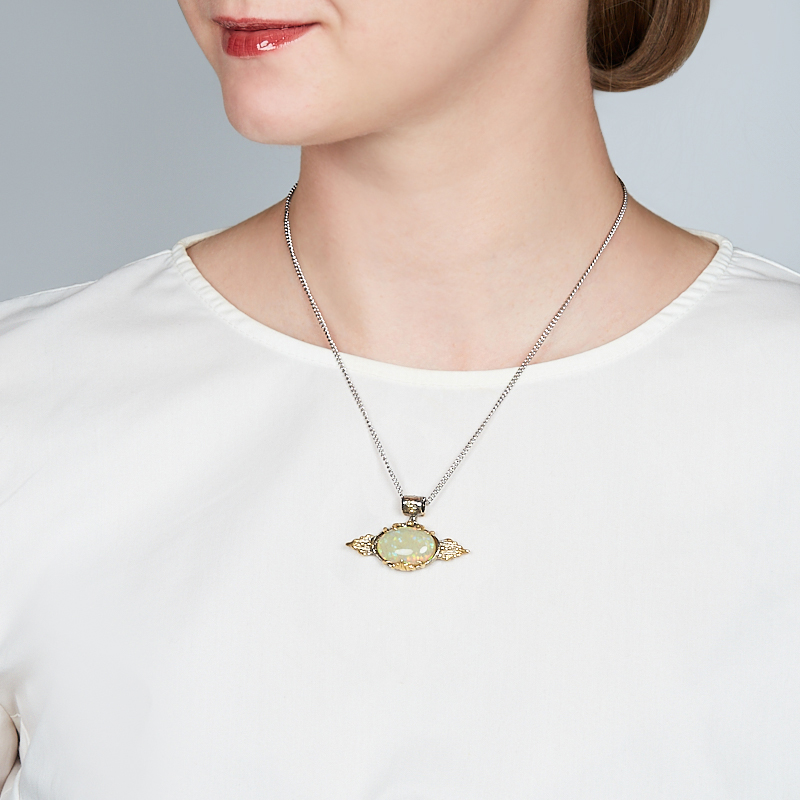 Кулон опал благородный желтый Эфиопия (серебро 925 пр. позолота, родир. черн.)