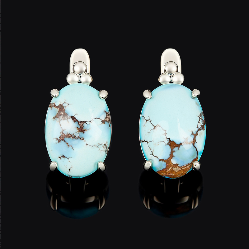 Серьги бирюза Казахстан (серебро 925 пр. оксидир.)