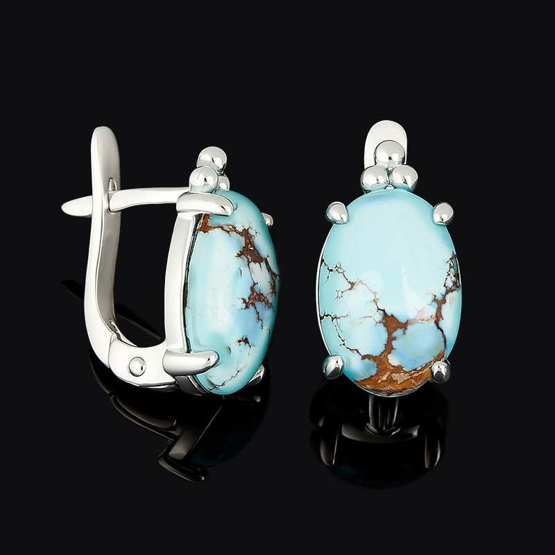 Серьги бирюза Казахстан (серебро 925 пр. оксидир.)
