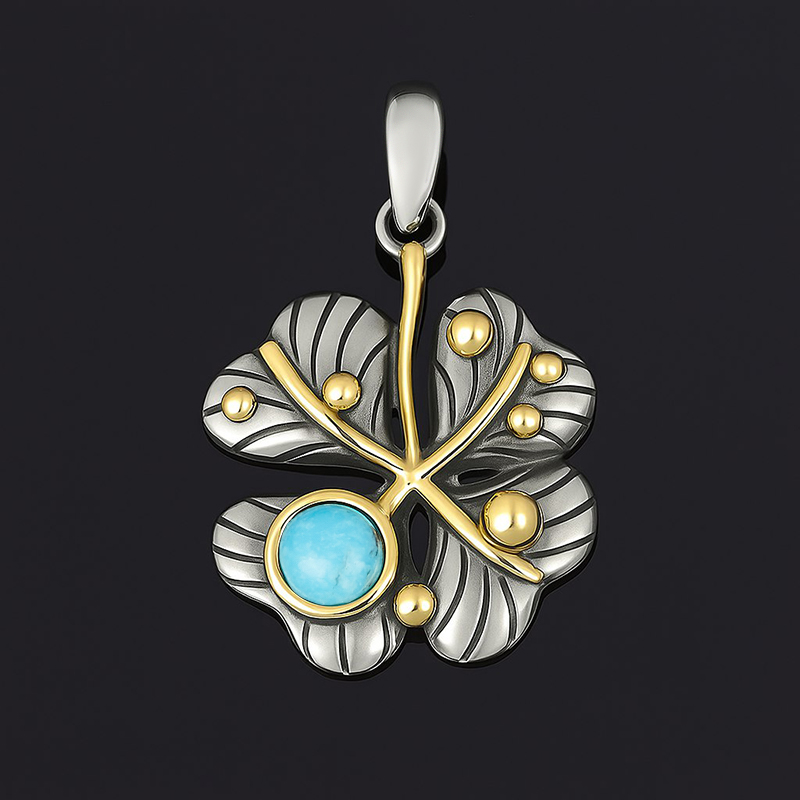 Кулон бирюза Тибет (серебро 925 пр. позолота, родир. черн.)