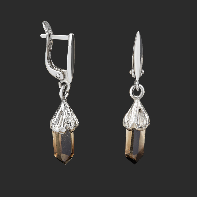 Серьги раухтопаз Россия (нейзильбер рутений платинир.)