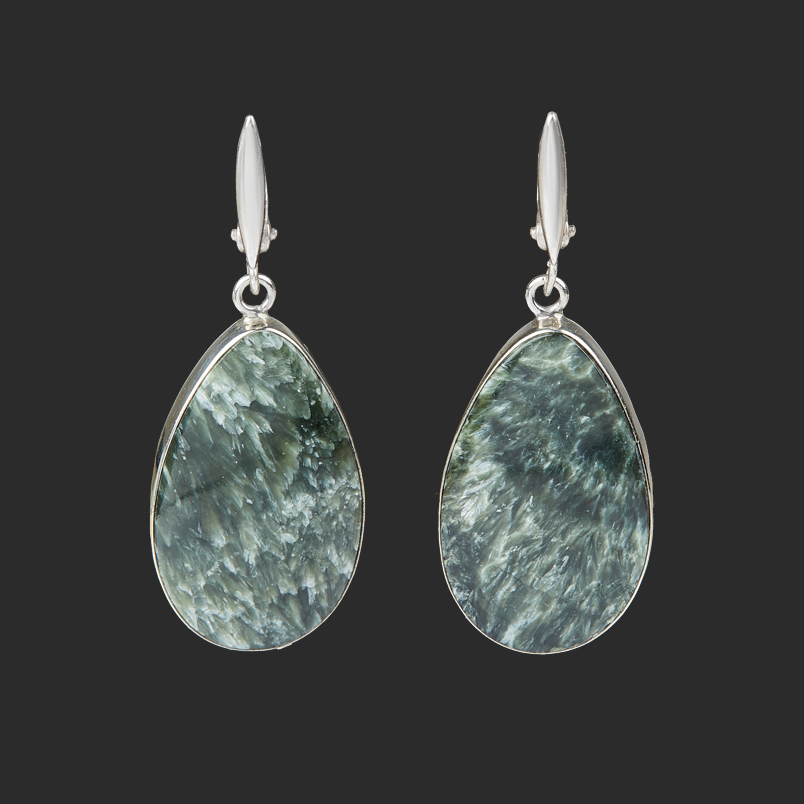 Серьги клинохлор (серафинит) (дублет) Россия (нейзильбер)