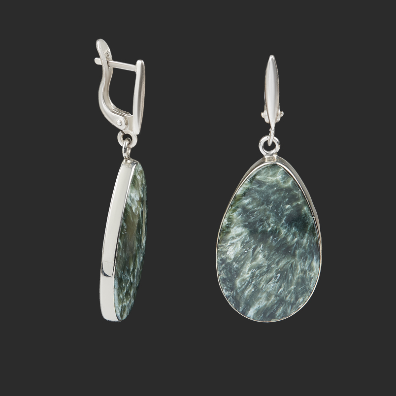 Серьги клинохлор (серафинит) (дублет) Россия (нейзильбер)