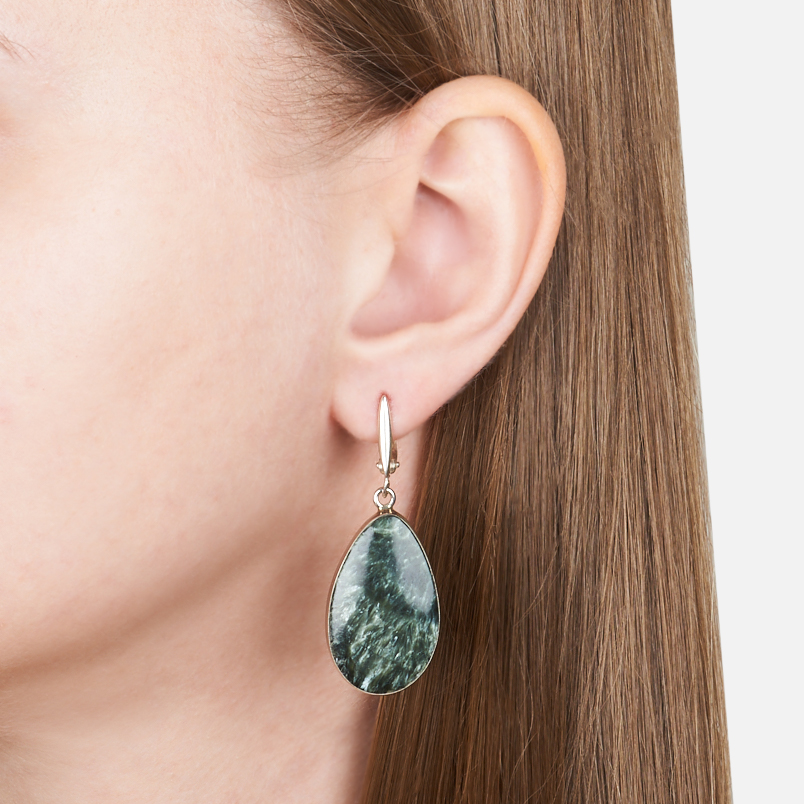 Серьги клинохлор (серафинит) (дублет) Россия (нейзильбер)