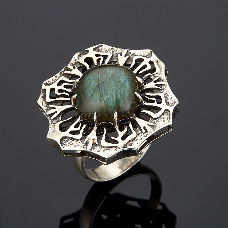 Кольцо лабрадор Мадагаскар (серебро 925 пр. оксидир.) размер 18