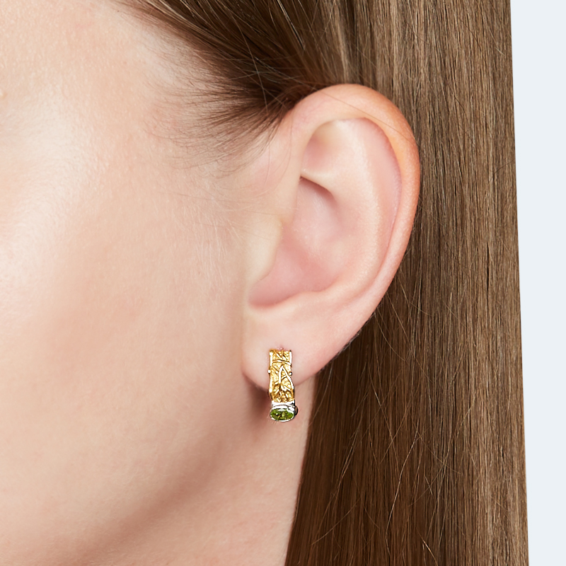 Серьги хризолит США (серебро 925 пр. позолота, родир. бел.) огранка