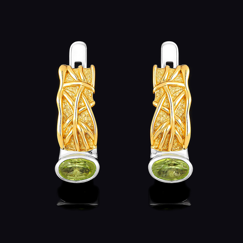 Серьги хризолит США (серебро 925 пр. позолота, родир. бел.) огранка