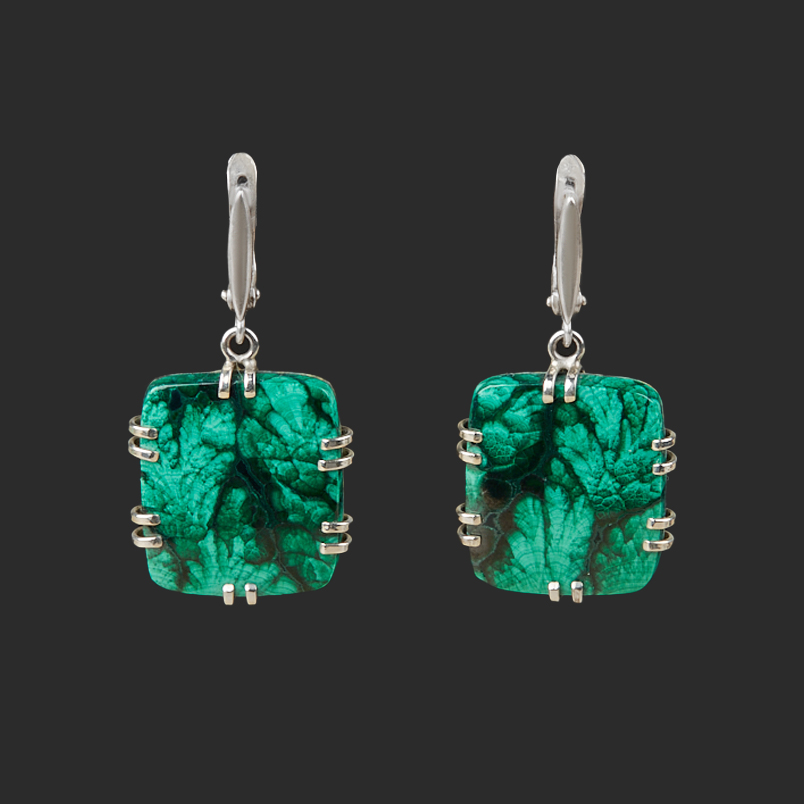 Серьги малахит (дублет) Конго (нейзильбер)