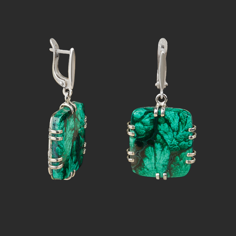 Серьги малахит (дублет) Конго (нейзильбер)