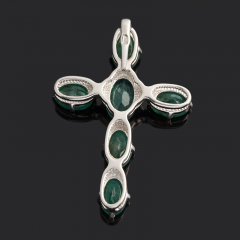 Кулон изумруд Колумбия (серебро 925 пр. родир. бел.) крест огранка