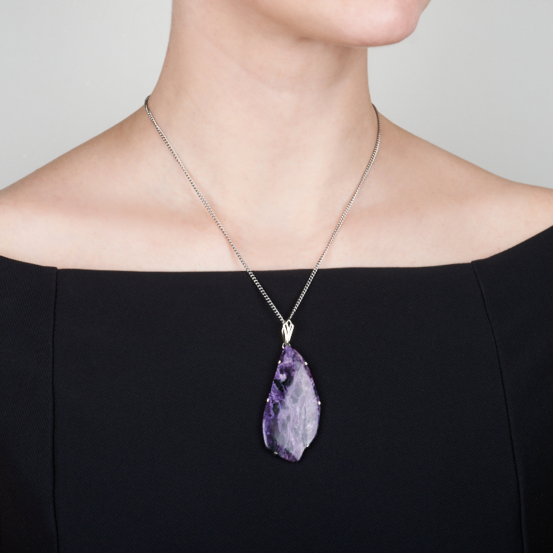 Кулон чароит (дублет) Россия (нейзильбер) 7,5&nbsp;см