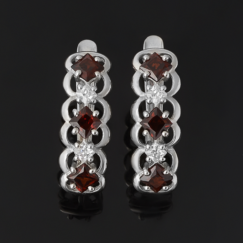 Серьги гранат альмандин Индия (серебро 925 пр. родир. бел.) огранка