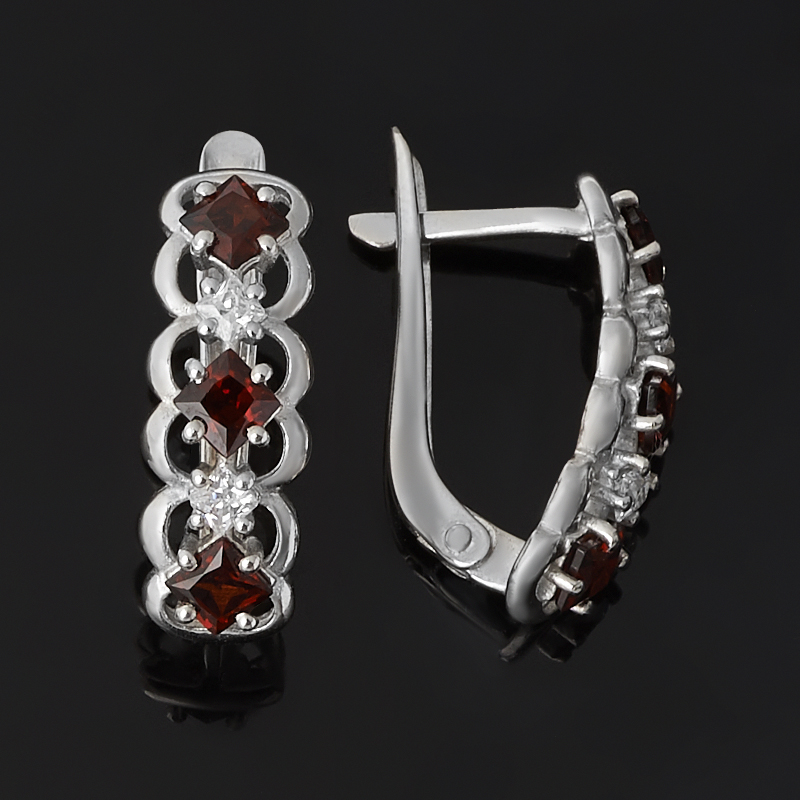 Серьги гранат альмандин Индия (серебро 925 пр. родир. бел.) огранка