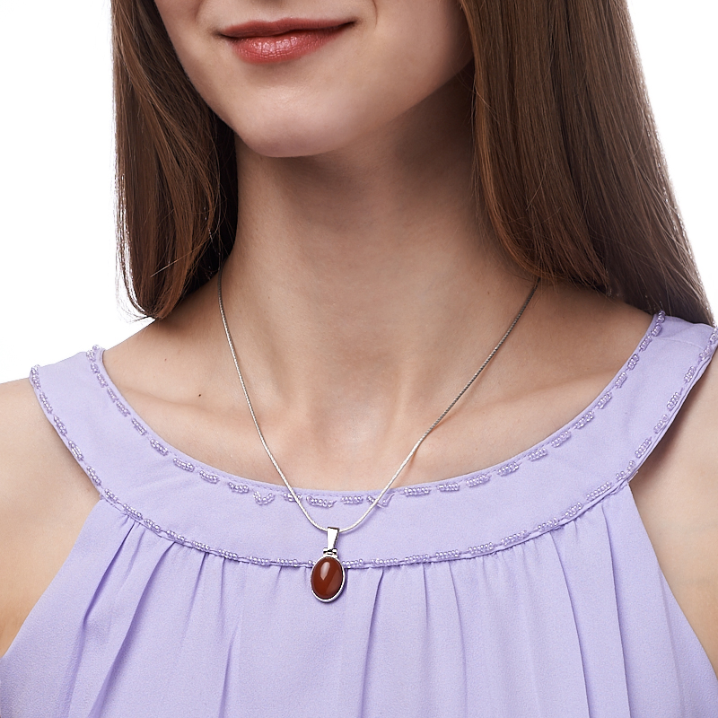 Кулон сердолик Ботсвана (серебро 925 пр. родир. бел.) овал