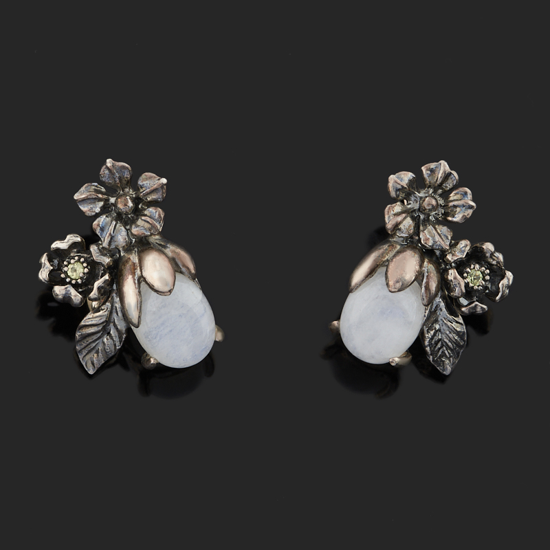 Серьги лунный камень (адуляр) Индия (серебро 925 пр. оксидир.)