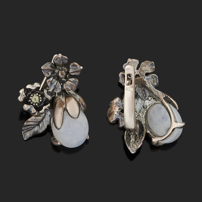 Серьги лунный камень (адуляр) Индия (серебро 925 пр. оксидир.)