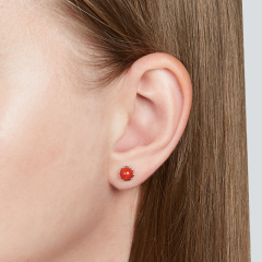 Серьги коралл красный Индонезия (серебро 925 пр. родир. бел.) пуссеты