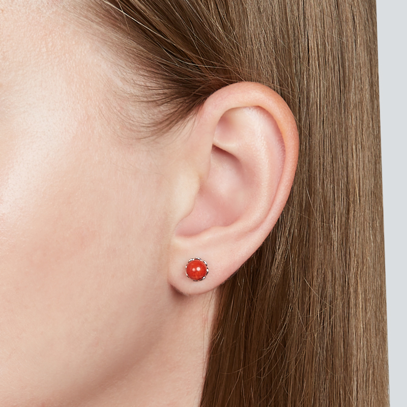 Серьги коралл красный Индонезия (серебро 925 пр. родир. бел.) пуссеты