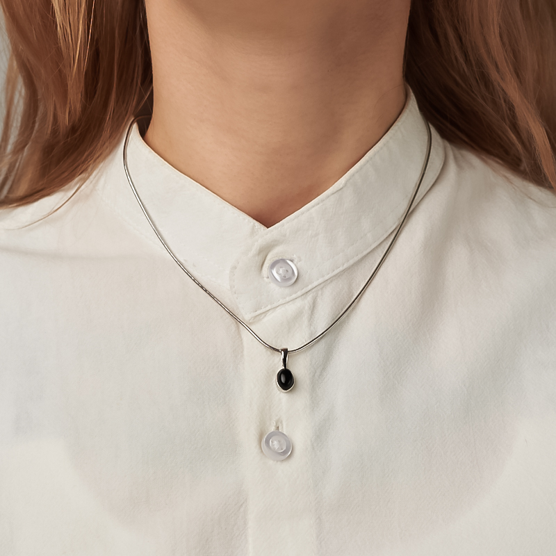 Кулон агат черный Бразилия (серебро 925 пр. родир. бел.) овал