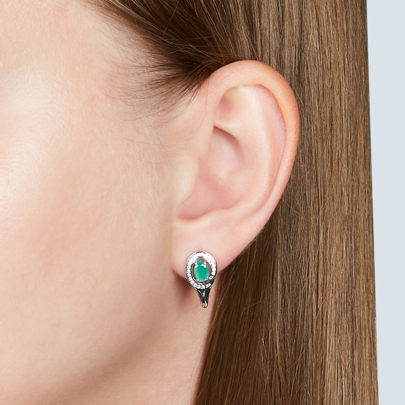 Серьги изумруд Колумбия (серебро 925 пр. родир. бел.) огранка