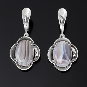 Серьги агат серый Ботсвана (серебро 925 пр. родир. бел.)