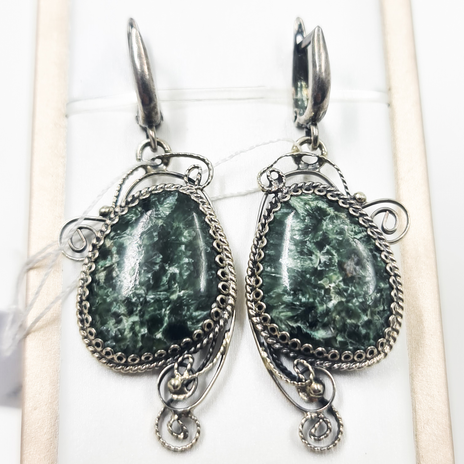 Серьги клинохлор (серафинит) Россия (нейзильбер)