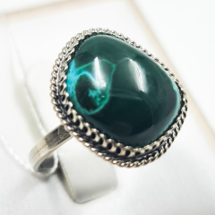 Кольцо микс малахит, хризоколла (нейзильбер) размер 17,5