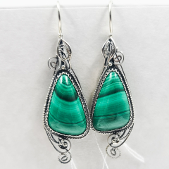 Серьги малахит Конго (нейзильбер, биж. сплав)