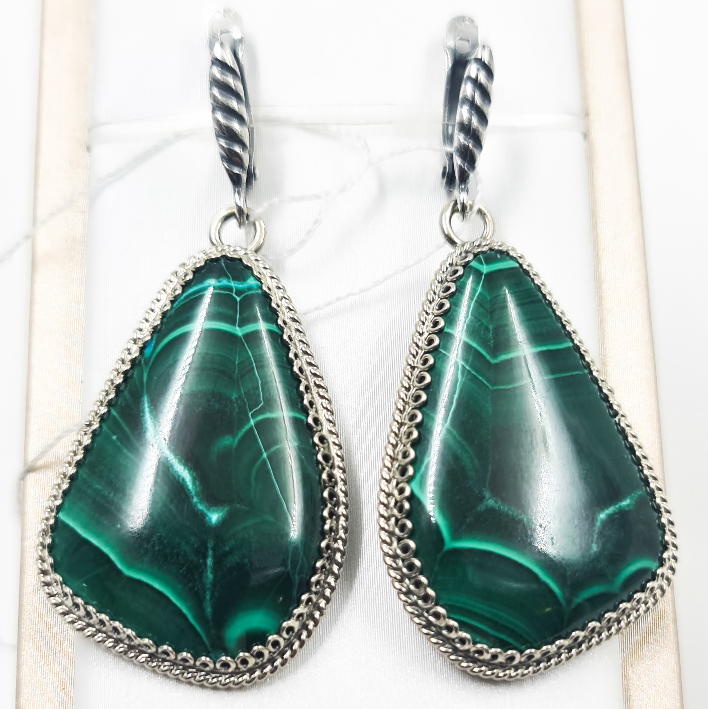 Серьги малахит Конго (нейзильбер)