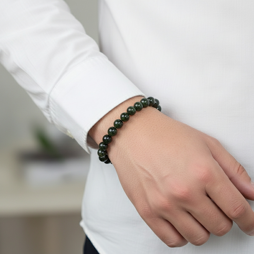 Браслет нефрит зеленый Россия 7 мм 17 см