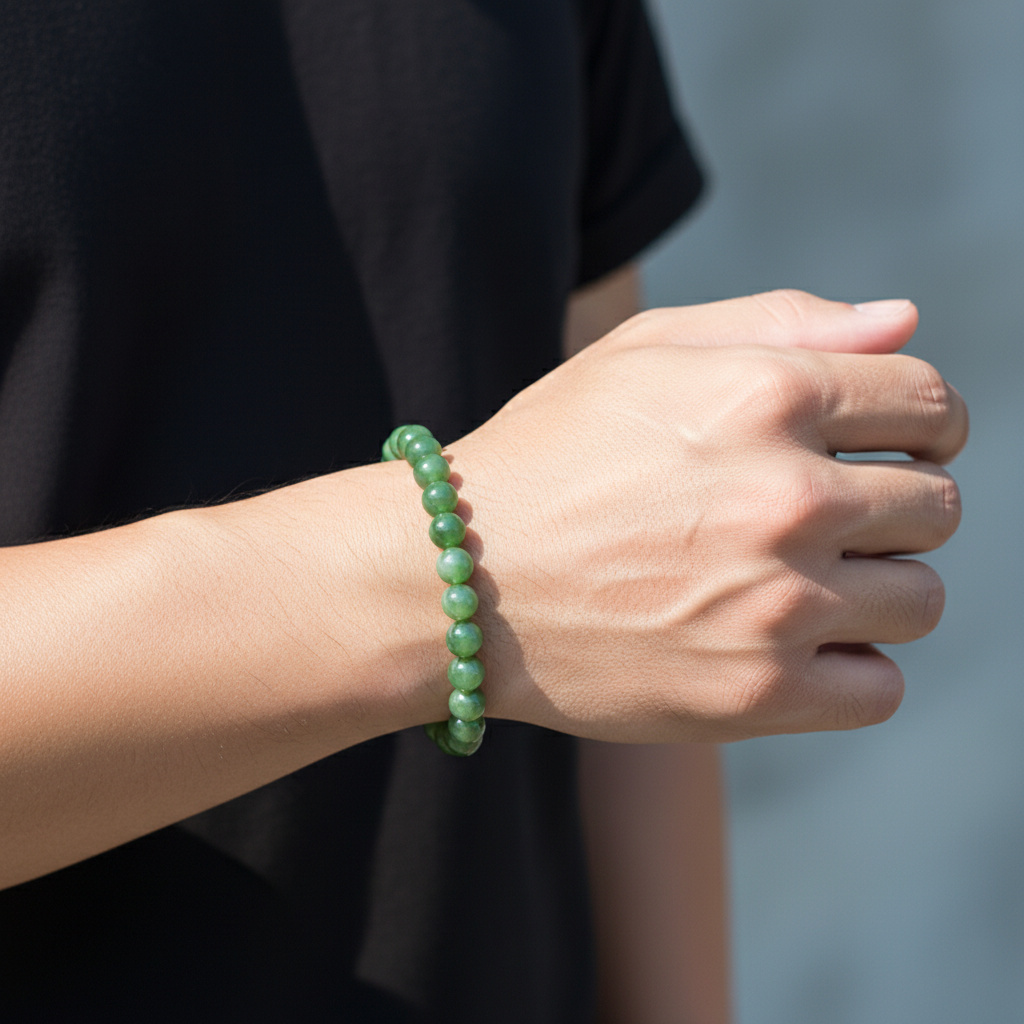 Браслет нефрит зеленый Россия 7 мм 17 см