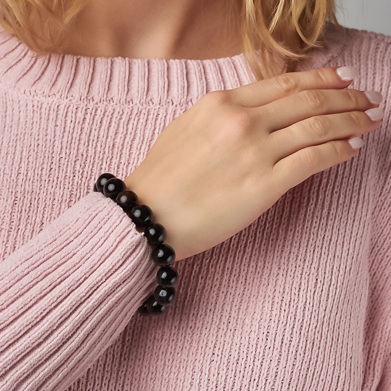 Браслет агат черный Бразилия 12 мм 20 см