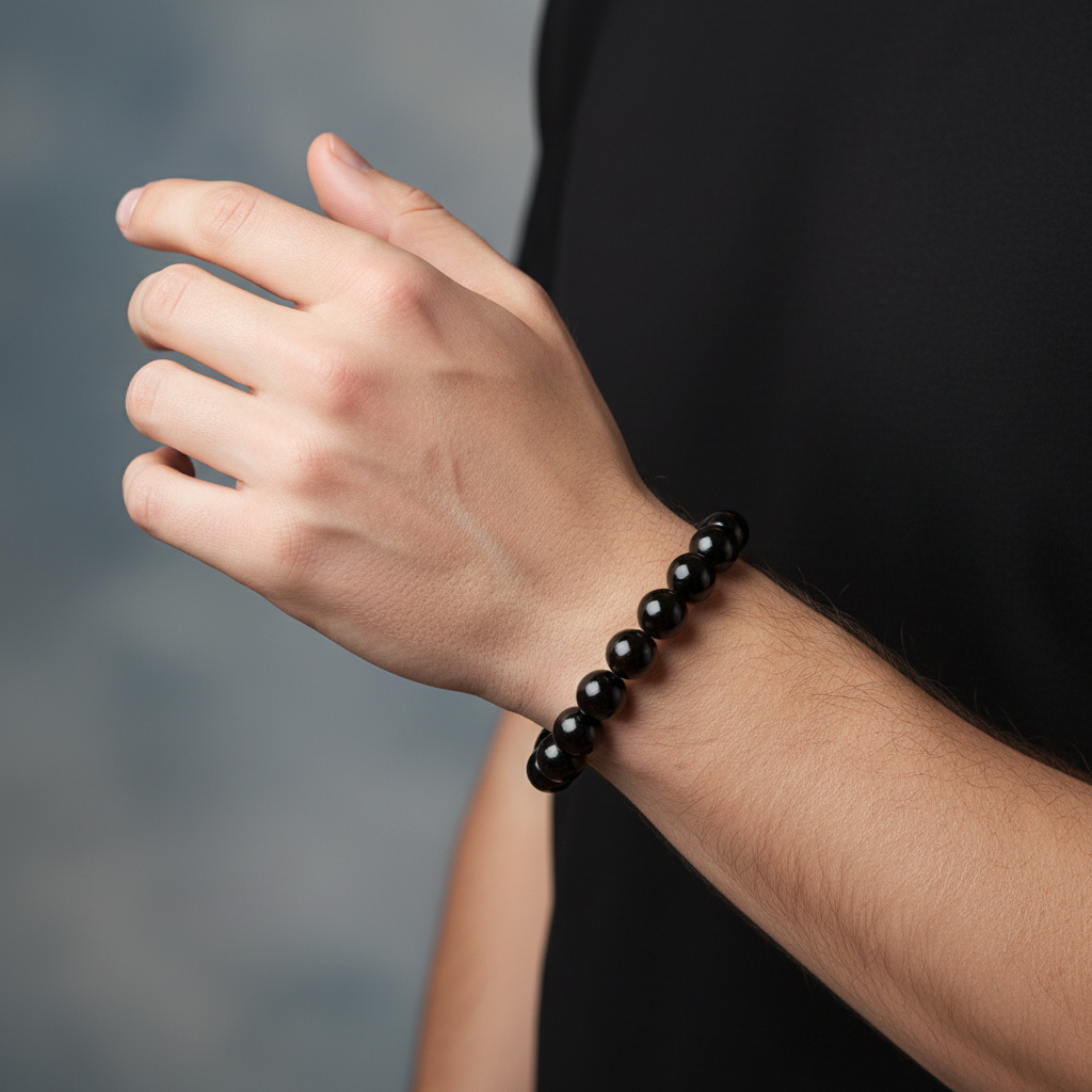 Браслет агат черный Бразилия 12 мм 20 см