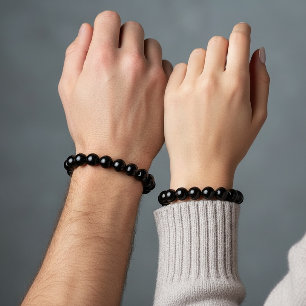 Браслет агат черный Бразилия 12 мм 20 см