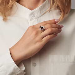 Кольцо гранат альмандин Индия (серебро 925 пр. родир. бел.) огранка размер 17,5