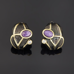 Серьги чароит Россия (биж. сплав позолота, родир. черн.)