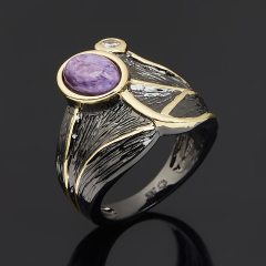 Кольцо чароит Россия (биж. сплав позолота, родир. черн.) размер 17