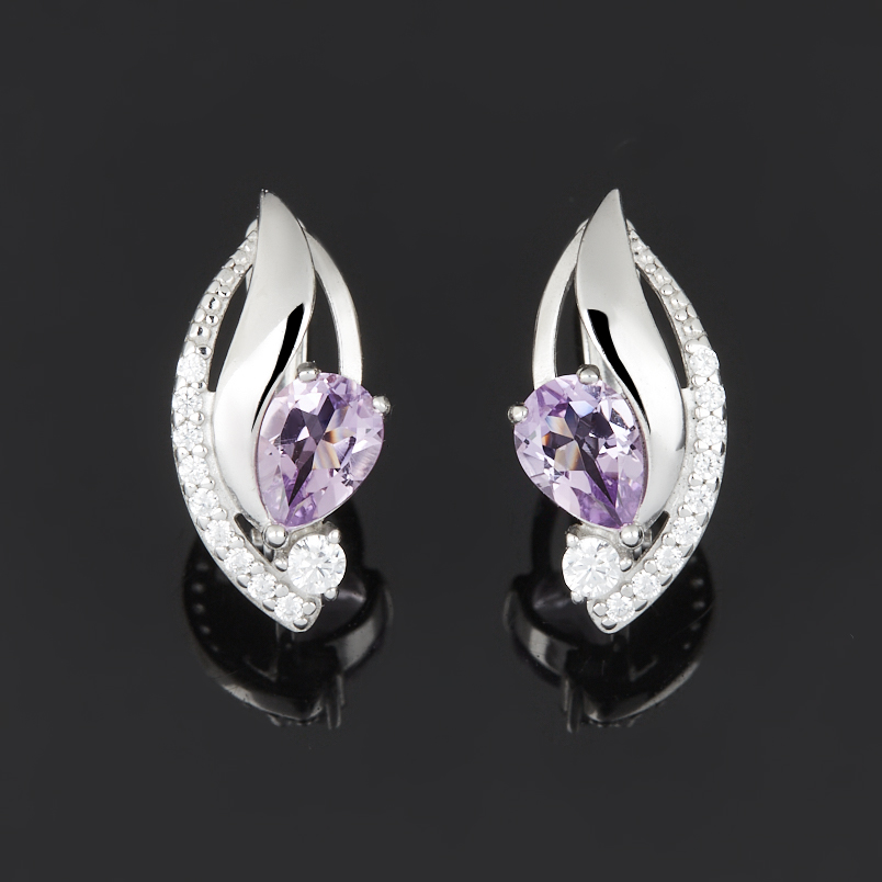 Серьги аметист Бразилия (серебро 925 пр. родир. бел.) огранка