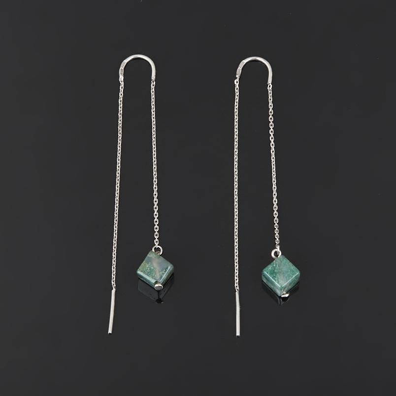 Серьги агат моховой Бразилия (серебро 925 пр. родир. бел.) протяжки